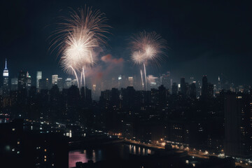 Fototapeta premium 4th of July Extravaganza: Magnificent City Fireworks Display! Generated AI