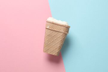 Ice cream waffle cone on pastel background