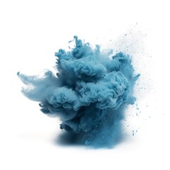 Abstract blue dust explosion on white background.