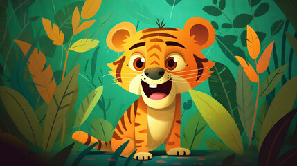 Cute little cartoon tiger - generative AI, AI generated