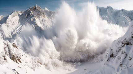 Fototapeta na wymiar Close-up of a snowy avalanche in the mountains