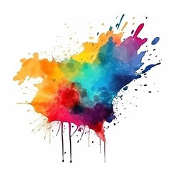 Bright colorful watercolor stain splash splatter brush stroke on white background.