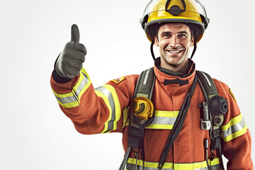 Fototapeta premium A firefighter giving the thumbs up sign. Generative AI.