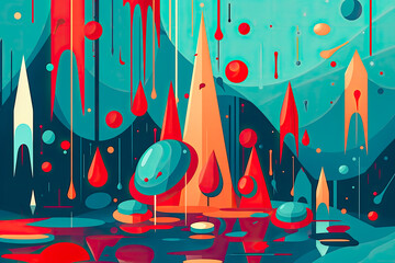 An abstract landscape with vibrant blue and red tones. Generative AI