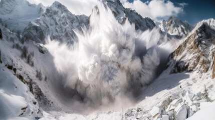 Close-up of a snowy avalanche in the mountains - obrazy, fototapety, plakaty