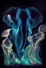 an image of an elephant surrounded by other colors, in the style of translucent resin waves, retro filters, realistic lighting, generate ai