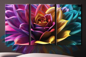 3d colorful flower. for canvas print interior wall decor, generate ai