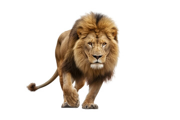 Plakat A majestic lion walking on a black background, isolated and in transparent png format. Generative AI