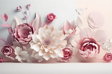 3d illustration mural wallpaper . pink flowers in light background for wall decorative, generate ai