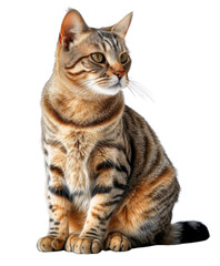 Fototapeta premium A sitting cat with a solid black background. Generative AI