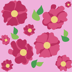 Różowe kwitnące kwiaty na różowym tle, wzór wiosenny, wektory. Pink blooming flowers on pink background, spring pattern, vectors - obrazy, fototapety, plakaty