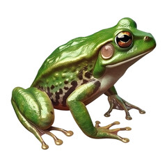 A green frog with a black spot on its face on a transparent background. Generative AI