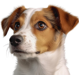 A brown and white dog with a black nose on a transparent background. Generative AI