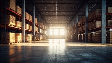 Warehouse or industry building interior. Generative AI