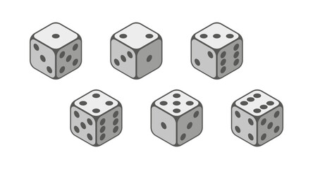 Set of 6 game dice. Casino clipart. Isolated vector and PNG illustration on transparent background.