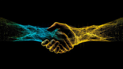 a handshake of two digital hands, generative AI - obrazy, fototapety, plakaty