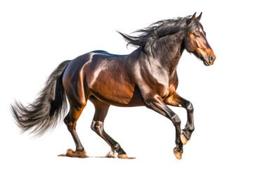 Naklejka na ściany i meble A brown horse galloping on its hind legs, isolated on a transparent background. Generative AI