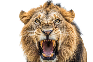 Fototapeta na wymiar A roaring lion with its mouth open, isolated on a transparent background. Generative AI