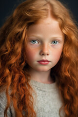 Naklejka premium Beautiful redhead young girl with curly hairs - generative AI, AI generated
