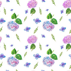 hydrangea flower watercolor patern .Watercolor illustration hydrangea