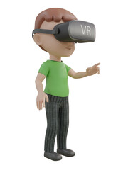 3D rendered image of a cartoon boy wearing Virtual reality headset in different angles