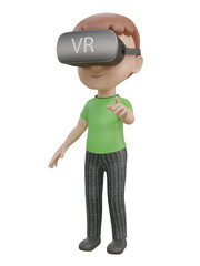 3D rendered image of a cartoon boy wearing Virtual reality headset in different angles