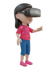 3D rendered image of a cartoon girl wearing Virtual reality headset in different angles