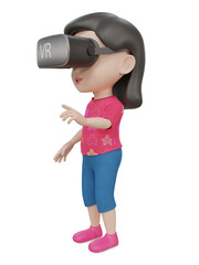 3D rendered image of a cartoon girl wearing Virtual reality headset in different angles