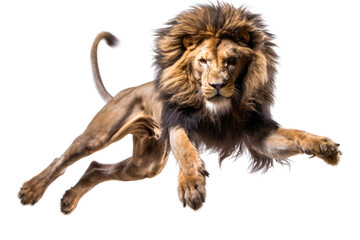 A lion leaping in the air isolated on a transparent background. Generative AI