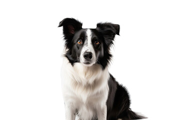 A seated black and white dog on a transparent background. Generative AI