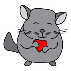 Cute chinchilla holding a heart doodle vector illustration