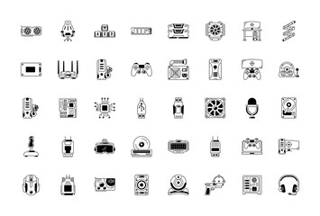 Simple Set of Gaming PC Vector Icons. Contains such Icons as Case, Graphic Card , SSD, Computer, Motherboard and more. 