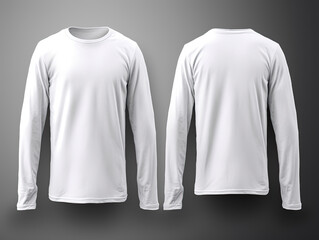 Blank long sleve shirt mock up template, front and back view, isolated on white, plain white t-shirt mockup. Long sleeved tee design presentation for print. Generative AI