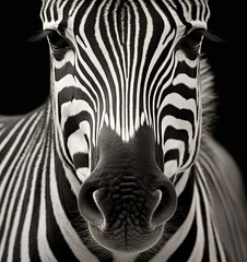 close-up portrait of a zebra, wild animal as background or postcard