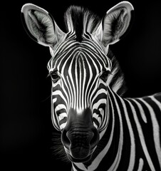 Fototapeta na wymiar close-up portrait of a zebra, wild animal as background or postcard