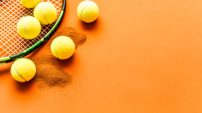 tennis balls on the ground after the rain. Generative AI © Margo_Alexa