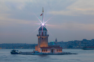 Fototapeta na wymiar Maiden's Tower in Istanbul, Turkey. (KIZ KULESI). Maiden’s Tower got a new look. Istanbul’s Pearl “Maiden’s Tower” reopened after newly restored.