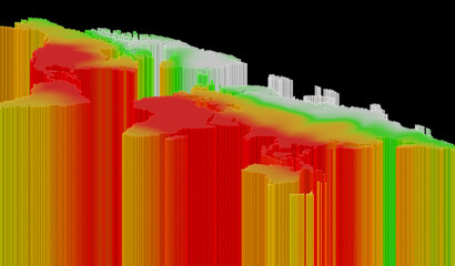 An illustrative map of the world with temperature trends showing global warming - 3d illustration