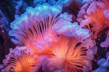 Fungus mycelium network texture in neon colors