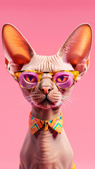 sphinx cat with pink glasses on pink background