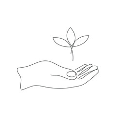 Sprout in hand drawn in one continuous line. One line drawing, minimalism. Vector illustration.