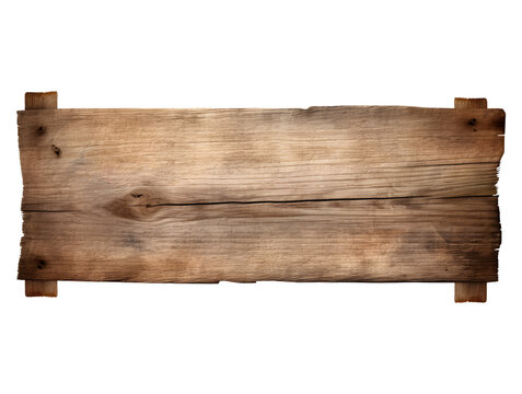 Close up of an empty wooden sign isolated on white and transparent background, png
