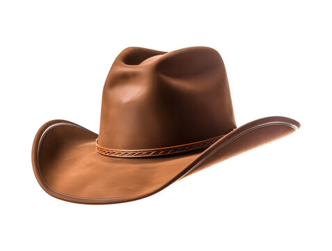 Rodeo horse rider brown leather cowboy hat isolated on transparent and white background, png