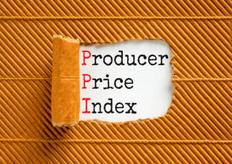 PPI Producer price index symbol. Concept words PPI Producer price index on white paper. Beautiful white table brown background. Business and PPI Producer price index concept. Copy space.