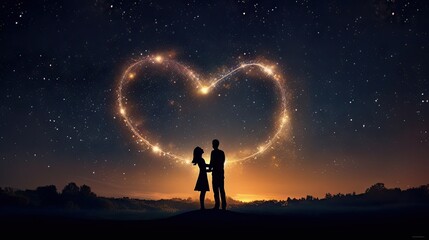  loving couple at night stargazing together generative ai