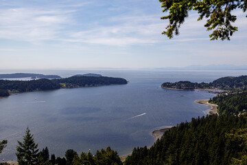 Fototapeta na wymiar Gibsons and Keats Island from Soames Hill on the Sunshine Coast- BC Canada travel and tourism