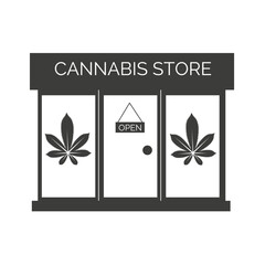 Cannabis store icon. Silhouette of a medical herbal products store. 