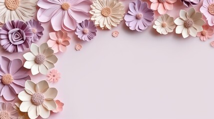 Flowers made of paper on color background with copy space. Generative AI