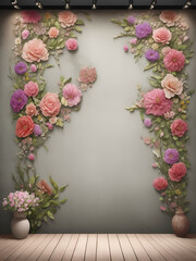 Photography backdrop with flowers. AI generated illustration
