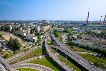 Kliniczna node - a traffic interchange in Gdańsk, in the Młyniska district, on Kliniczna Street, aerial photo